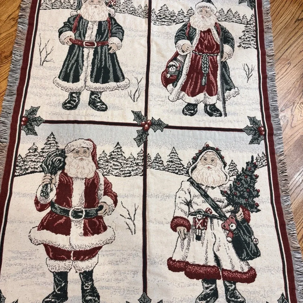 Goodwin Weavers Vintage Santa Woven Afghan Throw Blanket Christmas Fringe Throw